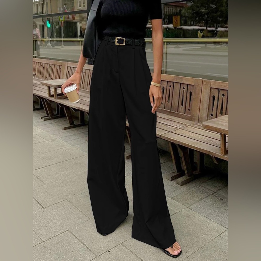 Commense Solid Wide Leg Pants Without Belt